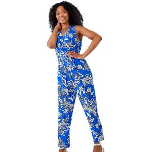 Roman Petite Womens Wrap Front Belted Jumpsuit - Blue - Size 18 Uk