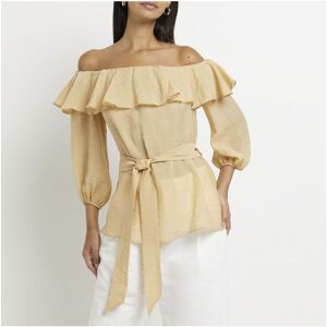 River Island Womens Bardot Top Beige Frill Lyocell - Size 8 Uk