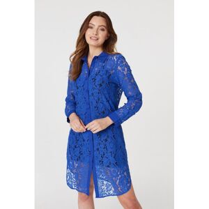 Izabel London Womens Cobalt Blue Lace Longline Shirt Dress - Size 8 Uk