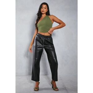 Misspap Womens Leather Look Straight Leg Jogger Trousers - Black - Size 6 Regular