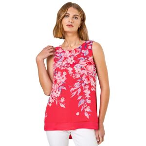 Roman Womens Floral Print Chiffon Overlay Top - Red - Size 10 Uk