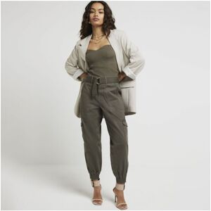 River Island Womens Cargo Trousers Petite Khaki Belted Utility Cotton - Size 6 Extra Short (Uk Women'S)