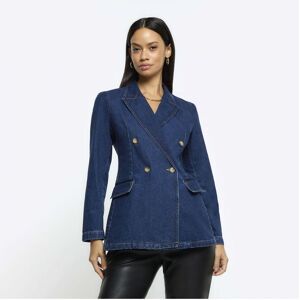 River Island Womens Blazer Blue Fitted Denim Cotton - Size 6 Uk