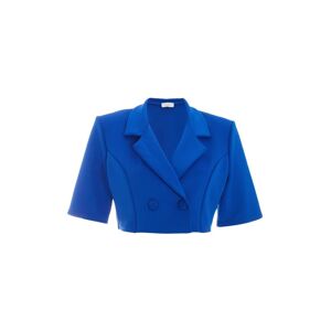 Quiz Womens Blue Short Sleeve Cropped Blazer - Size 16 Uk