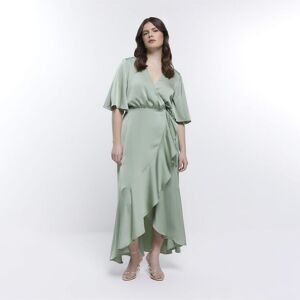 River Island Womens Wrap Maxi Dress Green Bridesmaid Waterfall - Size 14 Uk