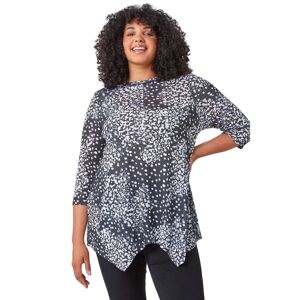 Roman Curve Womens Animal Print Tunic Stretch Top - Charcoal - Size 18 Uk