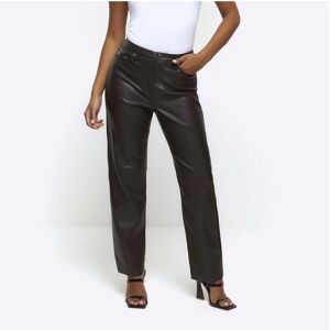 River Island Womens Straight Trousers Petite Brown Faux Leather Pu - Size 6 Uk