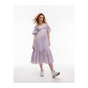 Topshop Womens Textured Check Bust Cup Midi Dress In Lilac-Purple - Size 10 Uk