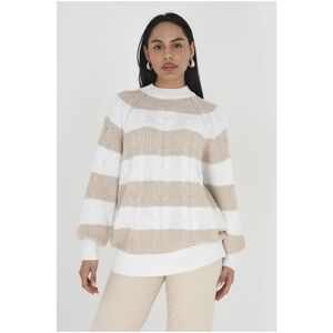 Brave Soul Womens Camel 'Azzam' Striped Cable Knit Jumper - Size Large