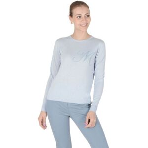 Crown Of Edinburgh Cashmere Womens Long Sleeve Art 004 Light Blue Letter M - Sky Blue - Size Small