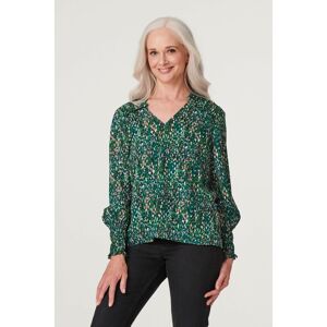 Izabel London Womens Green Printed Shirred Shoulder Blouse - Size 12 Uk