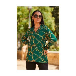 Sosandar Womens Green Chain Print Tunic Blouse Viscose - Size 10 Uk
