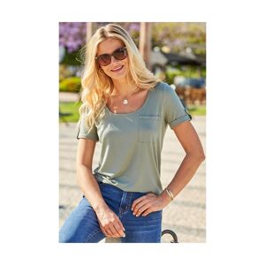 Sosandar Womens Sage Green Stud Detail Pocket Crew Neck Jersey T- Shirt Viscose - Size 16 Uk