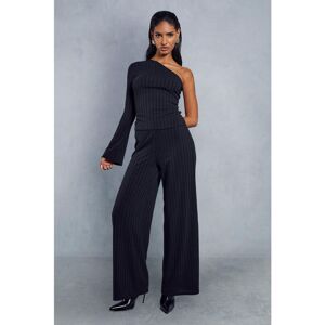 Misspap Womens Ribbed Flare One Sleeve Trouser Co-Ord - Black - Size 8 Uk