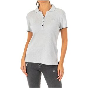 La Martina Womenss Shiny Effect Short-Sleeved Polo Shirt With Lapel Collar Lwp009 - Grey Viscose - Size Medium