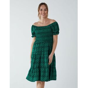 Blue Vanilla Womens Puff Sleeve Bardot Shirred Dress - Green - Size 10 Uk