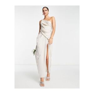 Asos Design Womens Satin One Shoulder Strappy Maxi Dress With Slit In Ivory-Grey - White - Size 8 Uk
