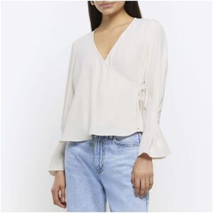 River Island Womens Wrap Blouse Cream Long Sleeve - Size 14 Uk