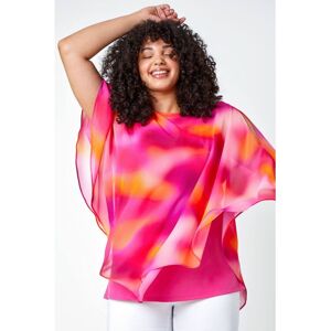 Roman Curve Womens Ombre Print Chiffon Overlay Top - Pink - Size Uk 22-24