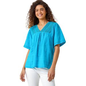 Roman Womens Lace Detail Cotton T-Shirt - Turquoise - Size 12 Uk