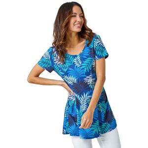 Roman Womens Palm Print Pocket Tunic Stretch Top - Blue - Size 14 Uk