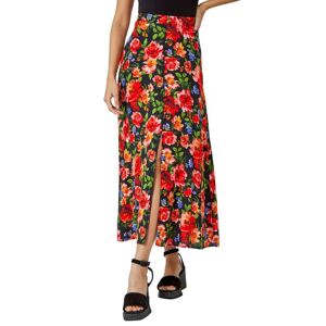 Roman Womens Floral Print Button Detail Maxi Skirt - Red - Size 16 Uk