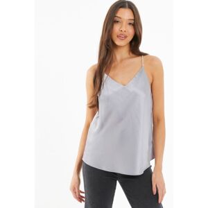 Quiz Womens Grey Satin Diamante Strap Top - Size 12 Uk