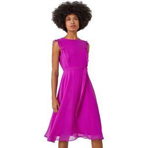 Roman Womens Sleeveless Frill Detail Chiffon Dress - Purple - Size 12 Uk