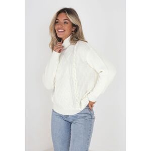 Brave Soul Womens Cream 'Tabby' Funnel Neck Cable Knit Jumper - Size Large