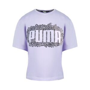 Puma X Mr Doodle Short Sleeve Crew Neck Lilac Womens Cropped T-Shirt 598654 88 Cotton - Size Small