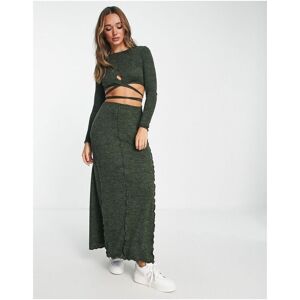 Asos Design Womens Supersoft Long Sleeve Wrap Around Detail Maxi Dress In Green Spacedye - Size 16 Uk