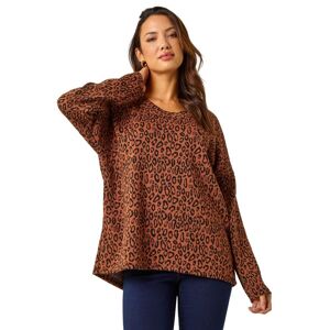 Roman Womens Animal Print Tunic Stretch Top - Rust - Size Large