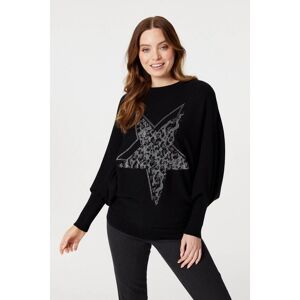 Izabel London Womens Black Star Embellished Knit Sweater Acrylic/polyester - Size Small/medium
