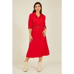 Mela London Womens Red Pleated Skirt Midi Dress With Gold Buckle - Size 8 Uk
