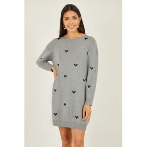 Yumi Womens Grey Heart Print Relaxed Fit Tunic Dress Viscose - Size Large