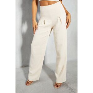 Misspap Womens Linen Look Invisble Waistband Pleated Straight Leg Trouser - Off-White - Size 6 Uk