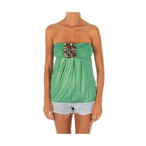 Met Womenss Sleeveless T-Shirt With Wide Knit Top Effect 10dmt0084 - Green Viscose - Size X-Small