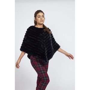 Jayley Womens Faux Fur Suede Poncho - Navy - One Size