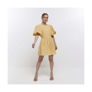River Island Womens T-Shirt Mini Dress Petite Yellow Puff Sleeve Cotton - Size 8 Uk