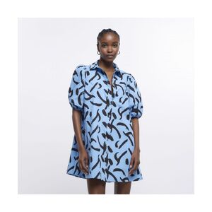 River Island Womens Mini Shirt Dress Blue Print Smock Cotton - Size 8 Uk