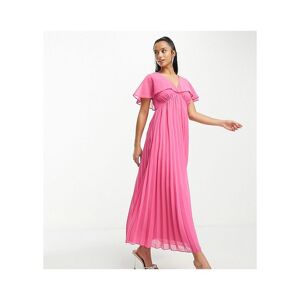 Asos Petite Womens Design Angel Cape Sleeve Pleated Hem Maxi Dress In Hot Pink - Size 2 Uk