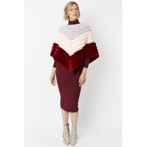 Jayley Womens Faux Fur Suede Striped Poncho - Red - One Size