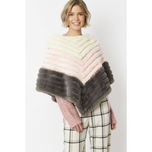Jayley Womens Faux Fur Suede Striped Poncho - Pink - One Size