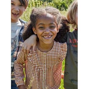 VERTBAUDET Gingham Blouse with Ruffles, for Girls light brown checks