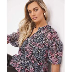 Simply Be V Neck Chiffon Peplum Blouse With Frills Black Floral 32 Female