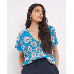 JD Williams Crinkle Frill Sleeve Top Blue Floral 14 female