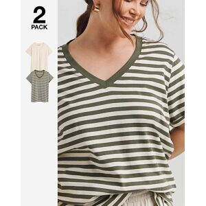 Simply Be 2 Pack V Neck Longline T-Shirt Cream/stripe 24 Female