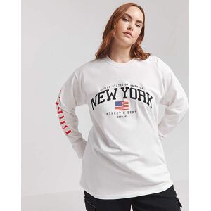 Simply Be New York Slogan Long Sleeve T-Shirt White 24/26 Female