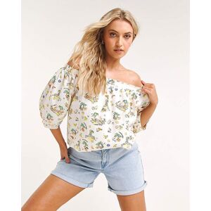 Simply Be Holiday Print Puff Sleeve Bardot Top Ivory Print 30 Female