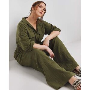 Simply Be Cheesecloth Wide Leg Trousers Khaki 24 Female